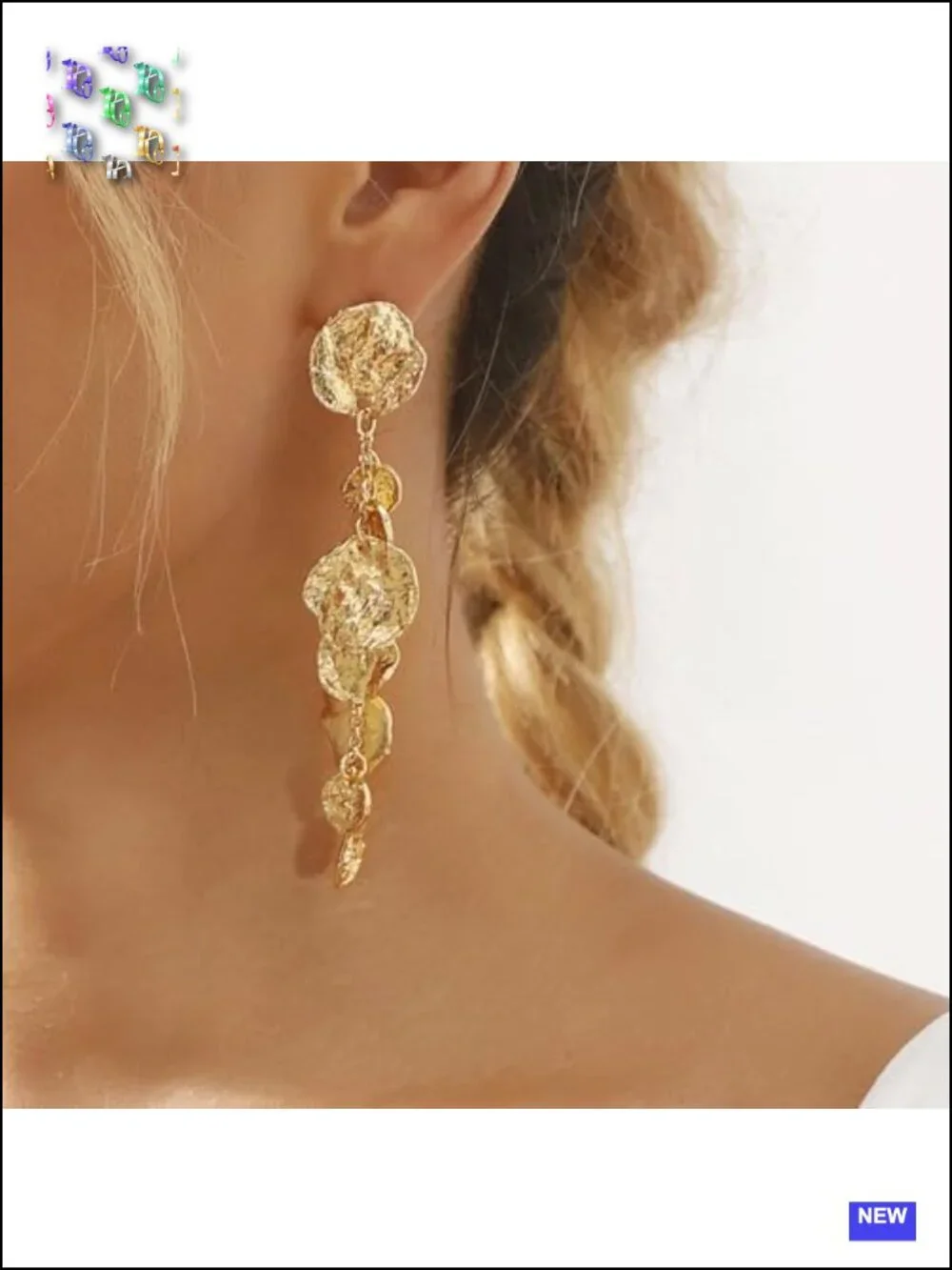 14K Gold Irregular Round Dangle Earrings, Geometric Tassel Hanging Earrings